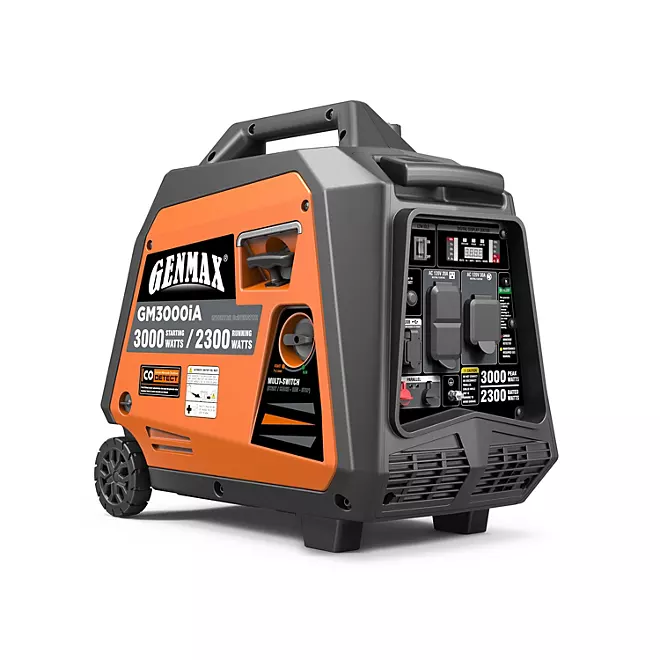 Generador Inverter portátil de 3000 vatios con sensor de CO y ligero, con mango telescópico y ruedas (Genmax)