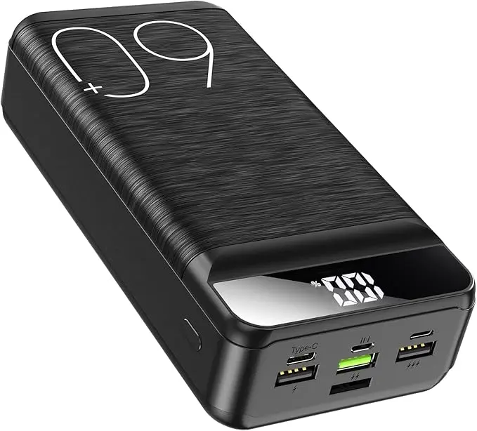 Power Bank 60000mAh 22.5W Cargador portátil de carga rápida USB-C de carga rápida con 4 salidas y 3 entradas, pantalla LED, gran capacidad
