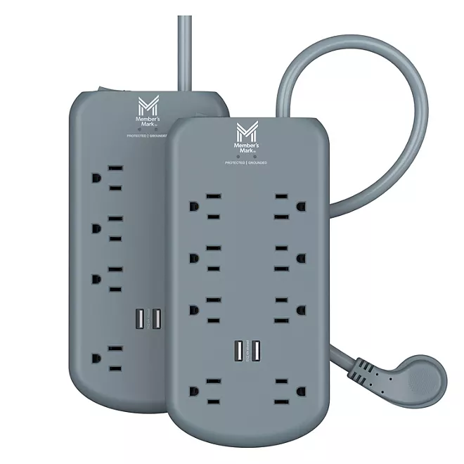 Protectores contra sobretensiones con 2 puertos USB, paquete de 2, 6 pies - Member’s Mark