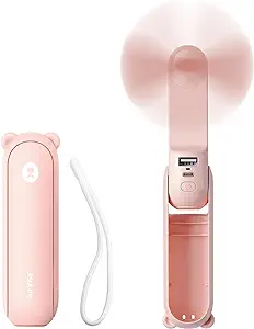 Mini ventilador portátil recargable 3-en-1 (Ventilador, linterna y Power Bank) más de 10 horas de funcionamento, multiposición - Jisulife