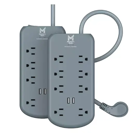 Protectores contra sobretensiones con 2 puertos USB, paquete de 2, 6 pies - Member’s Mark